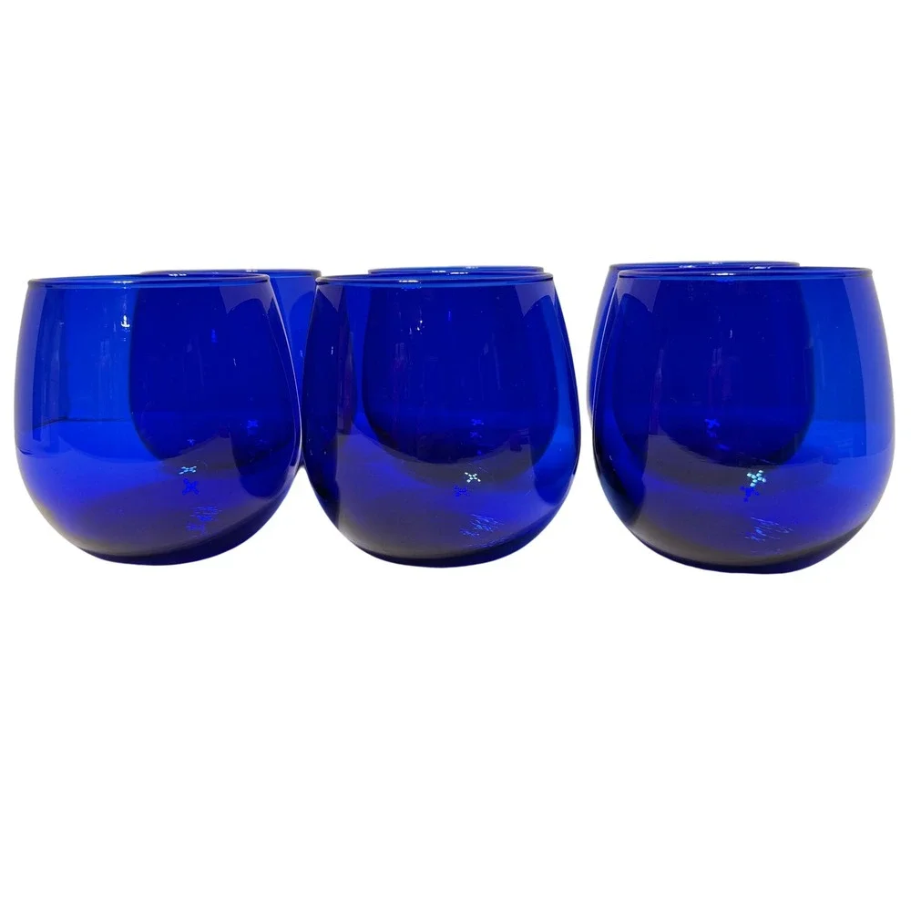 Set of 6 Cobalt Blue Stemless Wine Glasses 4